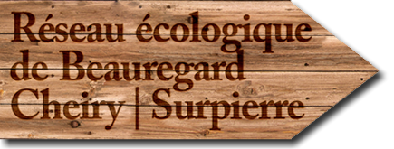 Paneau en bois indiqent le "Réseau écologique de Beauregard" Cheiry Surpierre Chappel